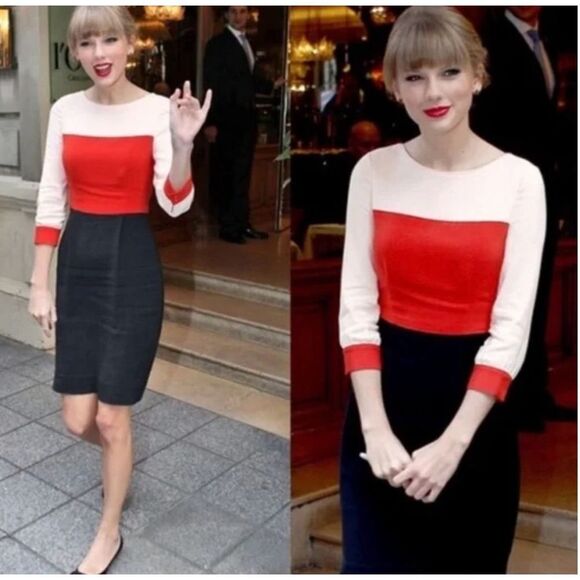 Kate Spade Red and Black Colorblock Midi Dress - Picture 1 of 9